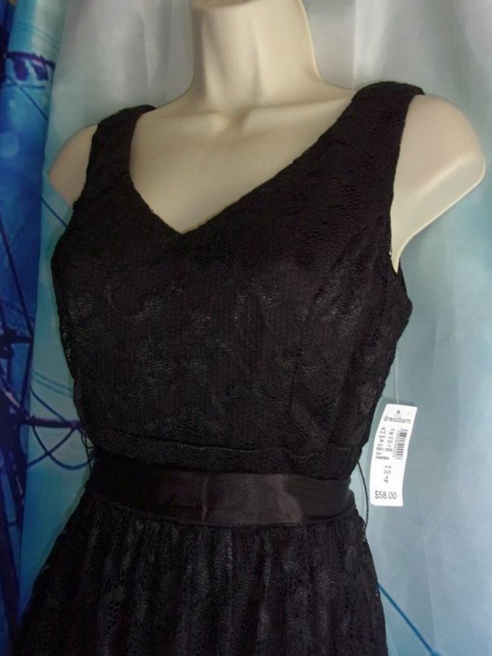 NWT "DRESSBARN" Exquisite Lace Overlay EVENT DRESS Satin Bow Belt Sz 4